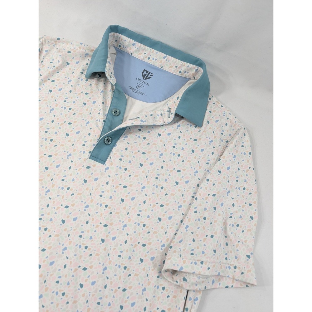 Graham Luxe Abstract Golf Polo Shirt Mens Small Blue Red Stretch Performance EUC